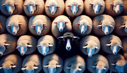 a black sheep in a flock of sheep