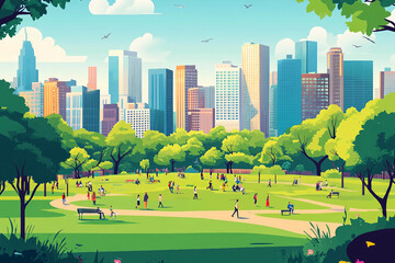 A city park with a large crowd of people enjoying the outdoors