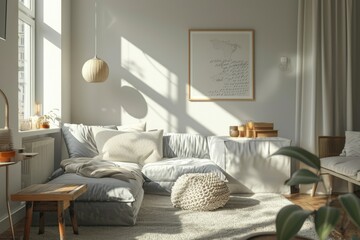 A comfortable living room with modern furniture and a large window for natural light