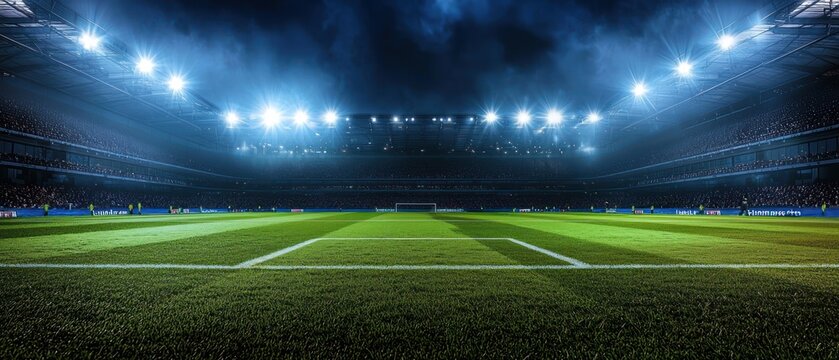 Illuminated Soccer Field at Night with a Crowd in the Stands