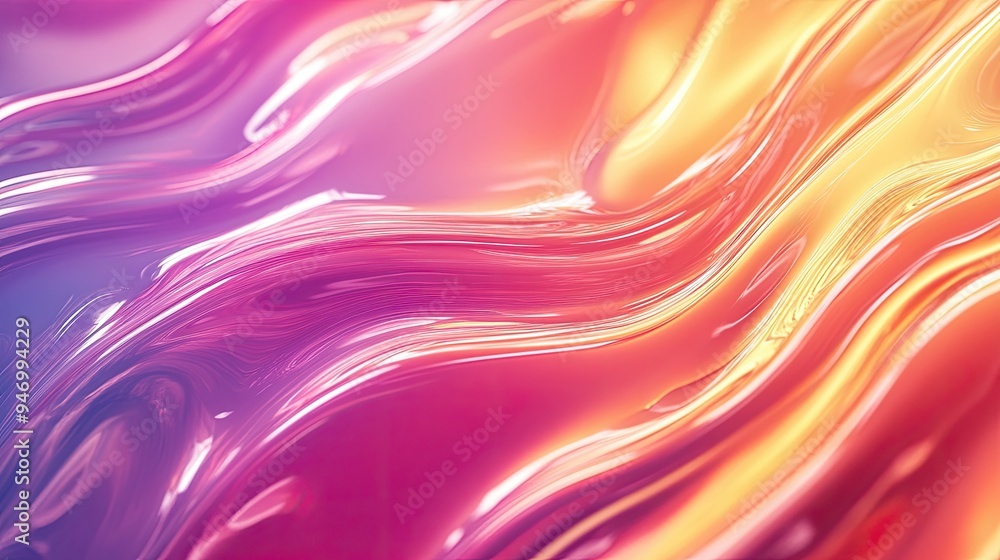 Poster bright glass waves and smooth gradients in a fluid 3d texture, creating an abstract, colorful backgr