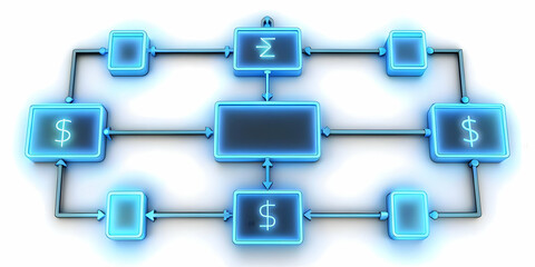 Obraz premium 3D Glowing Abstract Flowchart with Arrows Illustrating Financial Processes Concept