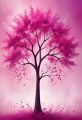 Obraz premium Pink Tree Illustration Digital Painting Abstract Nature Artwork Design