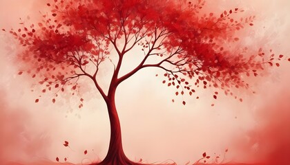 Red Tree Illustration Digital Painting Abstract Nature Artwork Design