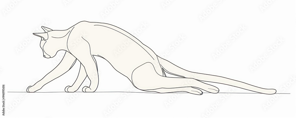 Wall mural Simple line drawing of a cat in a relaxed pose.