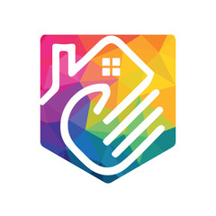 Give home Logo Design. Hand with line style and house building design graphic symbol icon vector.