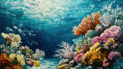 Naklejka premium Underwater Scene with Vibrant Coral Reef and Fish
