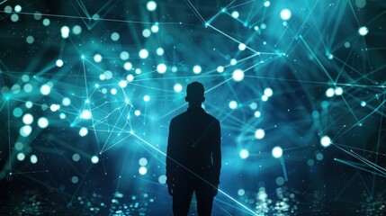 Silhouette of a Man in a Network of Lights