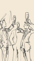 Sketch of two people toasting with wine glasses.