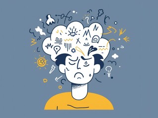 Overwhelmed Person With Thought Bubbles.