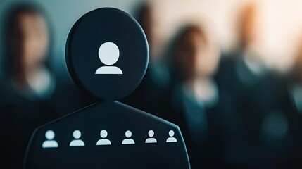 A large human icon with smaller icons around it, symbolizing leadership in recruitment and teambuilding efforts