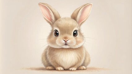 Obraz premium Whimsical minimalist illustration of an adorable rabbit with delicate lines, subtle shading, and a sweet expression, evoking warmth and innocence in a modern design.