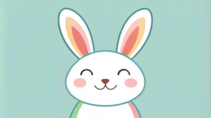 Whimsical minimalist illustration of a smiling rabbit with simple bold lines and bright pastel colors, evoking feelings of joy, innocence, and playful simplicity.