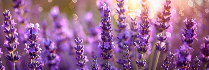 Obraz premium Close-up of purple lavender blossoms with a blurred lavender bloom in the foreground.