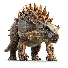 Fototapeta premium Realistic 3D rendering of a dinosaur with spiked plates on its back, walking against a white background 