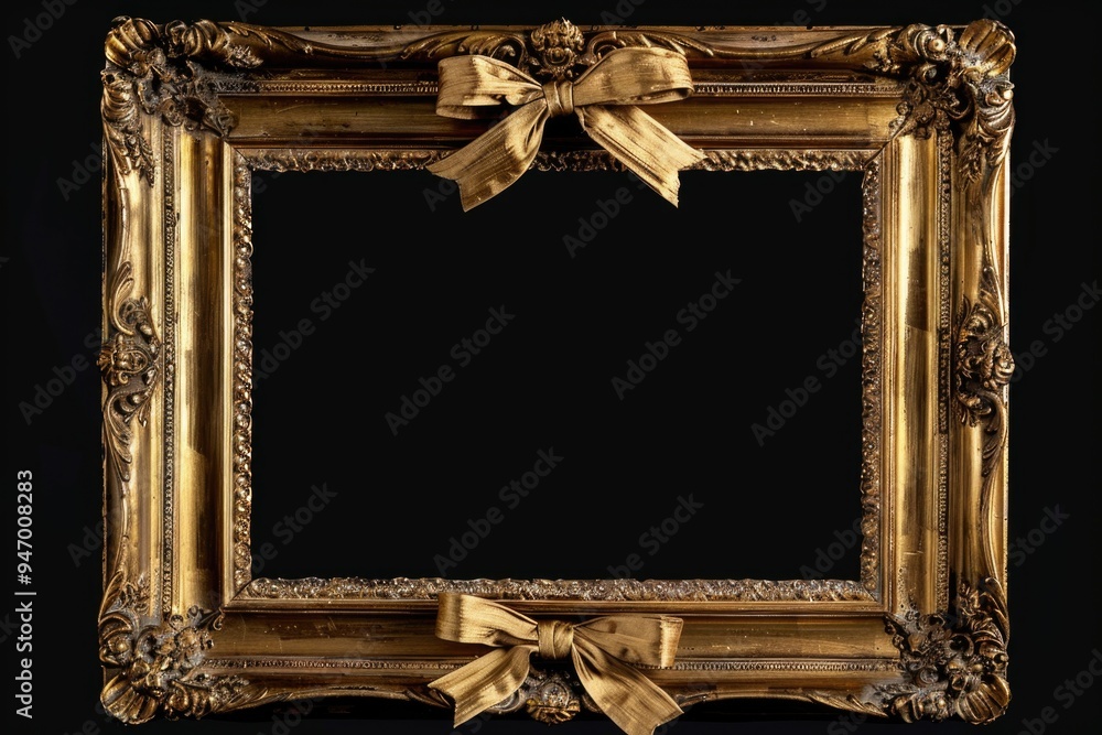 Poster a decorative gold frame with a red ribbon tied around it