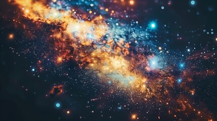 This stunning image shows a vibrant nebula with glowing gas clouds and bright shining stars in the vastness of deep space, creating an awe-inspiring and captivating scene.