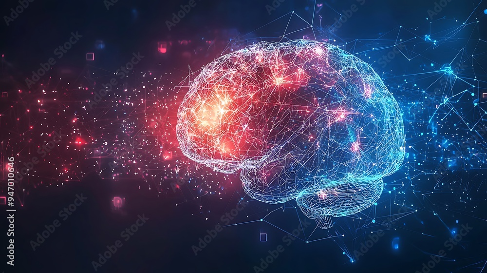 Poster an abstract digital art piece depicts a brain network with connections, reflecting the intersection 