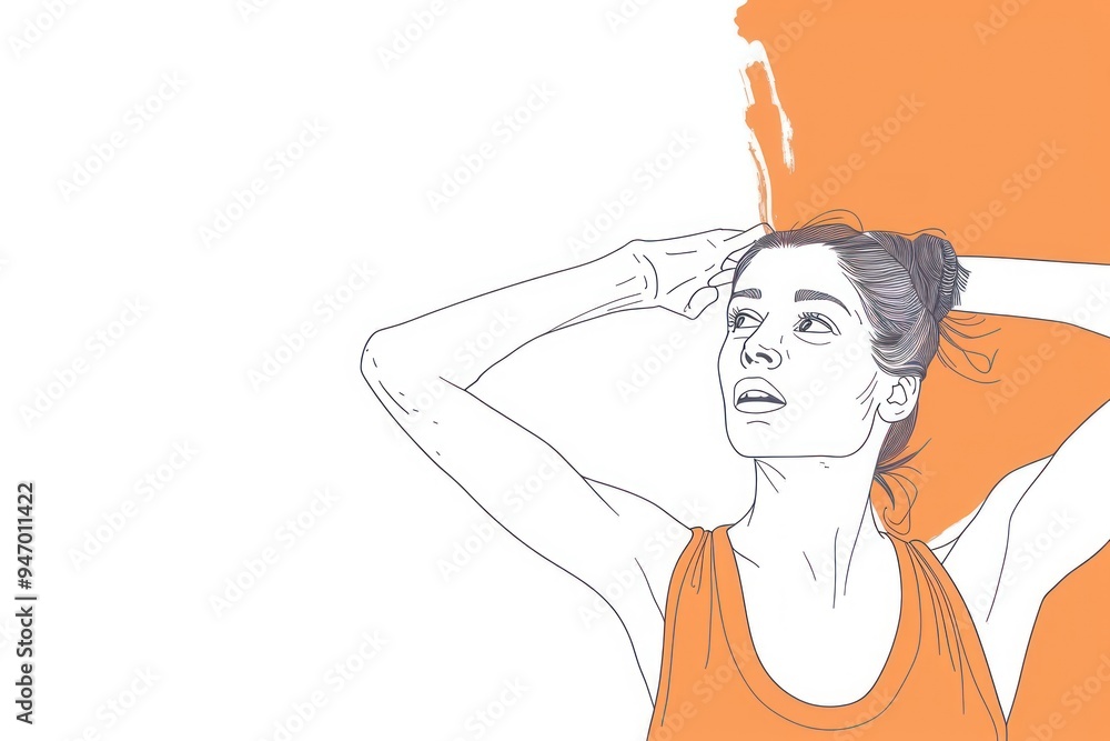 Sticker Woman with orange background, line art, female, portrait, art.