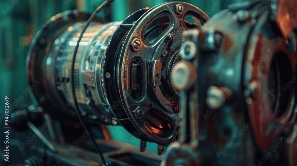 Poster Close-up view of a camera mounted on a tripod, ready for use