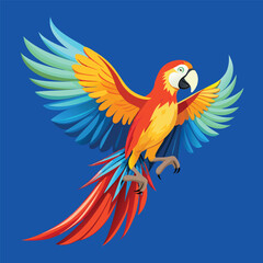 Beautiful Colorful Macaw with Open Wings Flying