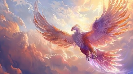 Obraz premium Majestic Phoenix Soaring Through Clouds.
