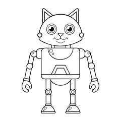 Silhouette of Cute Robot Cat. Black and white vector illustration for coloring book.