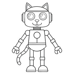 Robot Kitten Silhouette.Illustration in sketch style for coloring.