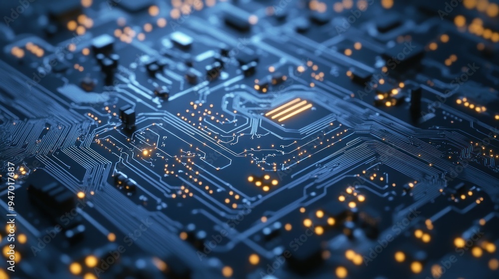 Poster close-up of a circuit board with illuminated components