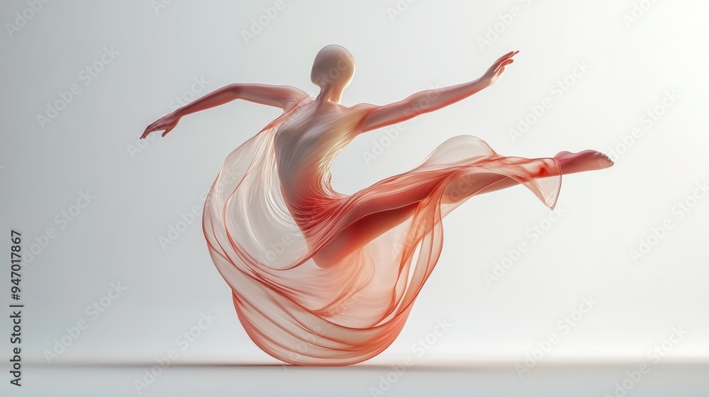 Canvas Prints A Figure Dressed in a Flowing Red Dress Leaps Through the Air