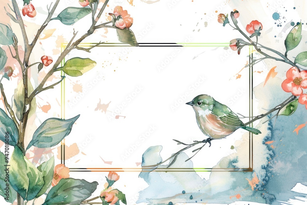 Poster a bird sits on a tree branch, looking around