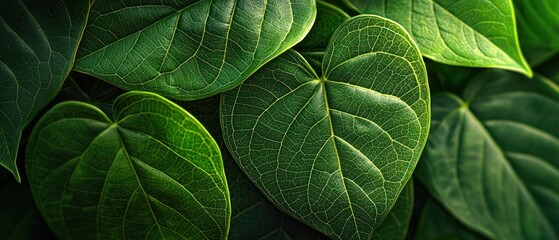 Close-up of Green Leaf Veins and Texture