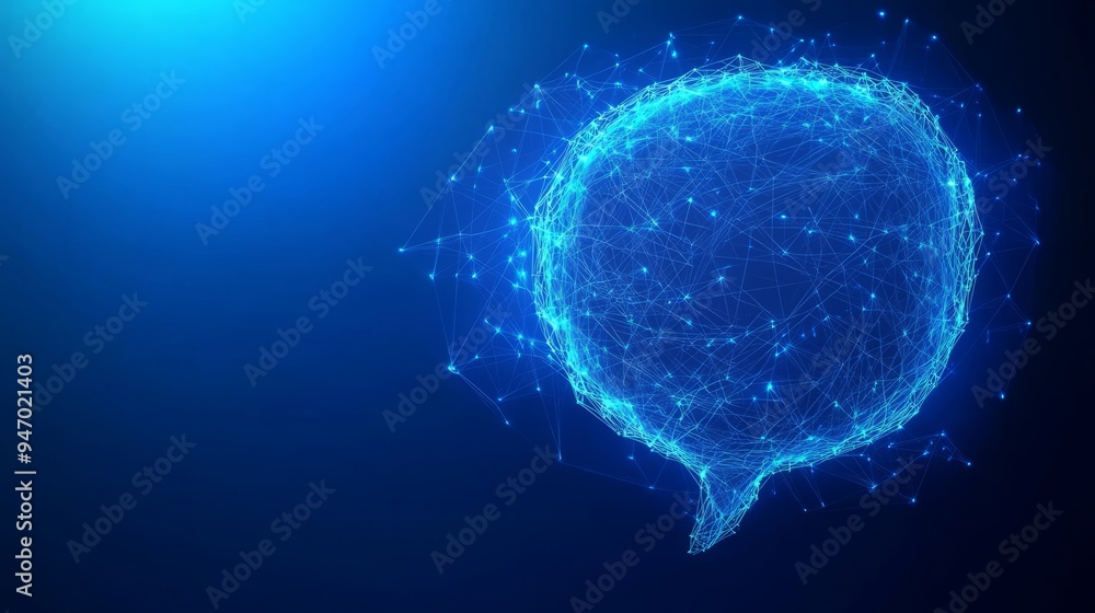 Poster abstract chatbot icon and talk bubble speech in futuristic low poly wireframe style. technological b