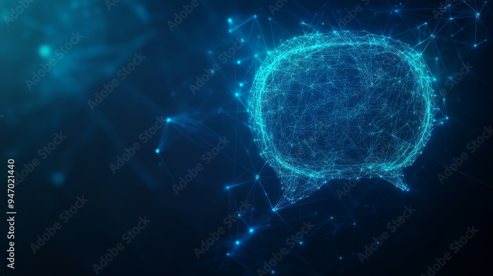 Poster abstract chatbot icon and talk bubble speech in futuristic low poly wireframe style. technological b