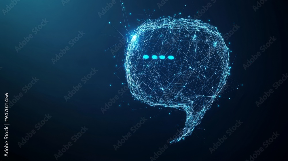 Poster abstract chatbot icon and talk bubble speech in futuristic low poly wireframe style. technological b