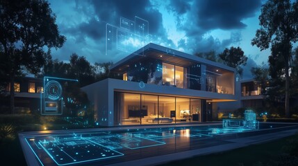 Smart Home Automation: A futuristic vision of a modern home seamlessly integrated with smart technology, showcasing the possibilities of connected living.  