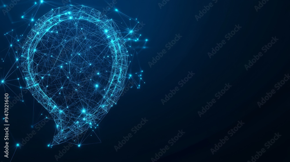 Poster abstract chatbot icon and talk bubble speech in futuristic low poly wireframe style. technological b
