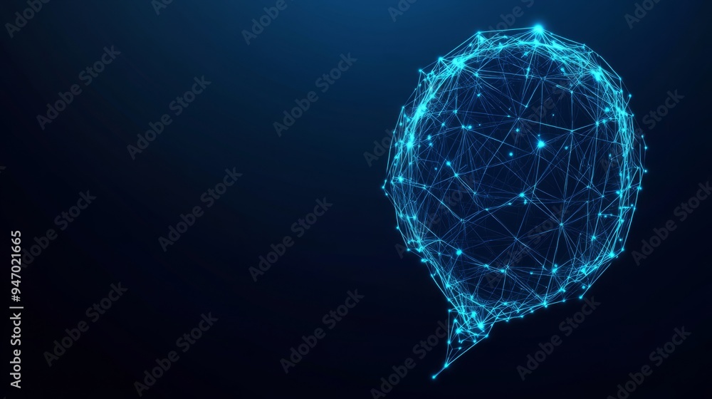Poster abstract chatbot icon and talk bubble speech in futuristic low poly wireframe style. technological b