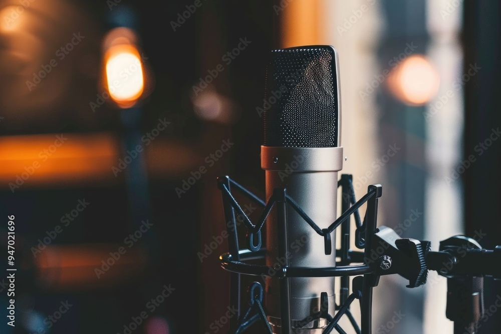 Aufkleber microphone in a recording studio with blurred background