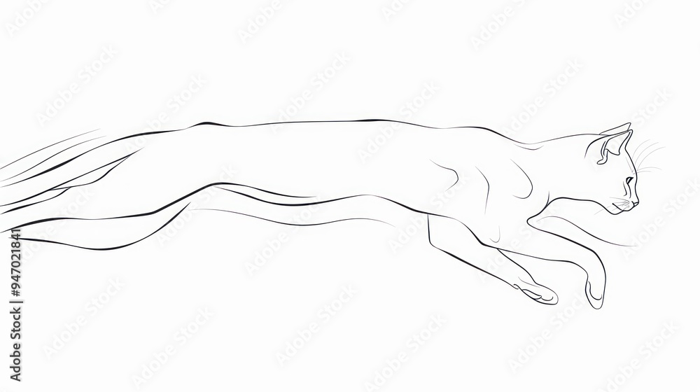 Sticker Elegant Line Drawing of a Cat Leaping.