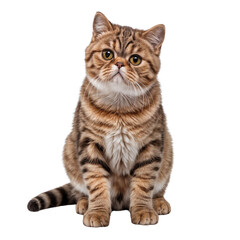 Shorthair cat isolated on a transparent background, a fat cat sitting