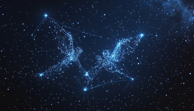 Glowing gemini constellation in a starry night sky     cosmic elements and digital art showcase
