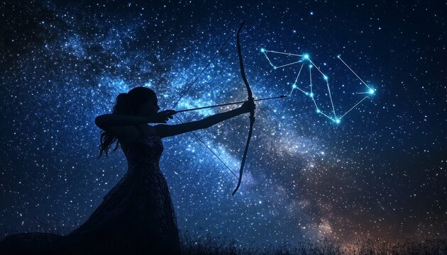 Glowing sagittarius constellation in a starry night sky  a cosmic digital art representation