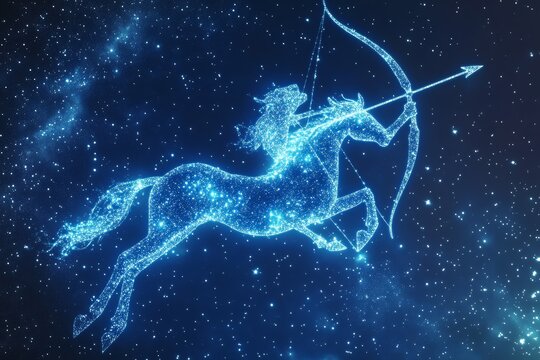 Astrology and horoscope  captivating blue starry sky with sagittarius centaur bow and arrow image