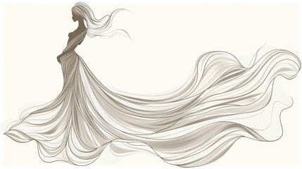 Elegant Silhouette of a Woman in a Flowing Dress.