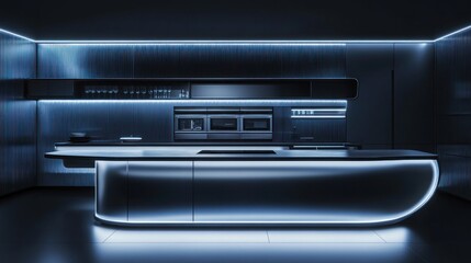 Obraz premium Modern Kitchen Interior Design with Blue Lights