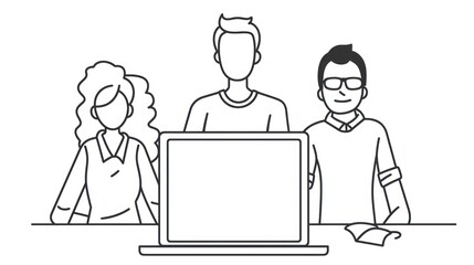 Team of three people using a laptop.