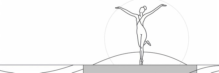 Abstract line art woman on platform.