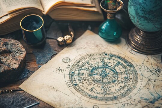 Astrological background featuring celestial items for insight and future predictions