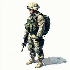 Fototapeta premium A Soldier in Full Combat Gear Standing at Attention